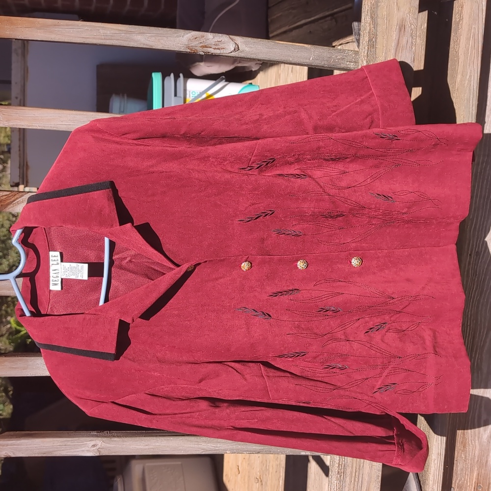 Megan Lee Red Blazer with Embroidered Leaves Vintage Women's 20W